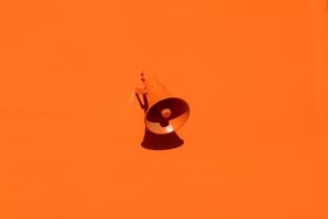 Orange speaker mounted on orange wall